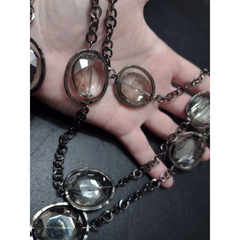 Dark silver tone triple layer necklace 24-29"
